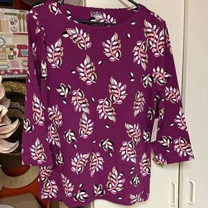 New 🆕 croft & barrow Purple Floral Leaf-Print 3/4 Sleeve Tee